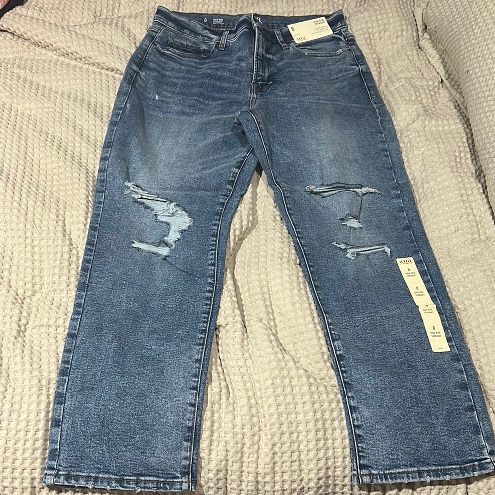 a.n.a Blue Distressed Straight Cut Jeans